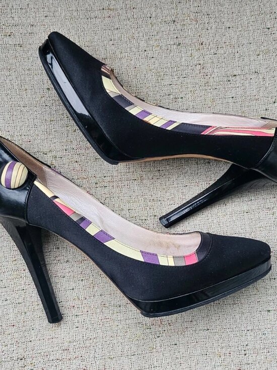 Emilio Pucci Shoes - Emilio Pucci Women Heel Sandal Pump Black Satin Shoe Size 37.5 Made in Italy